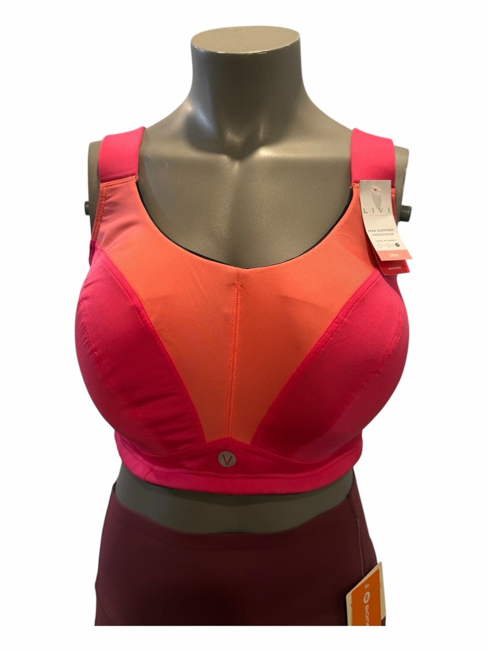 Lane Bryant Livi Max Support Underwire Sports Bra 38H NWT Pink & Orange